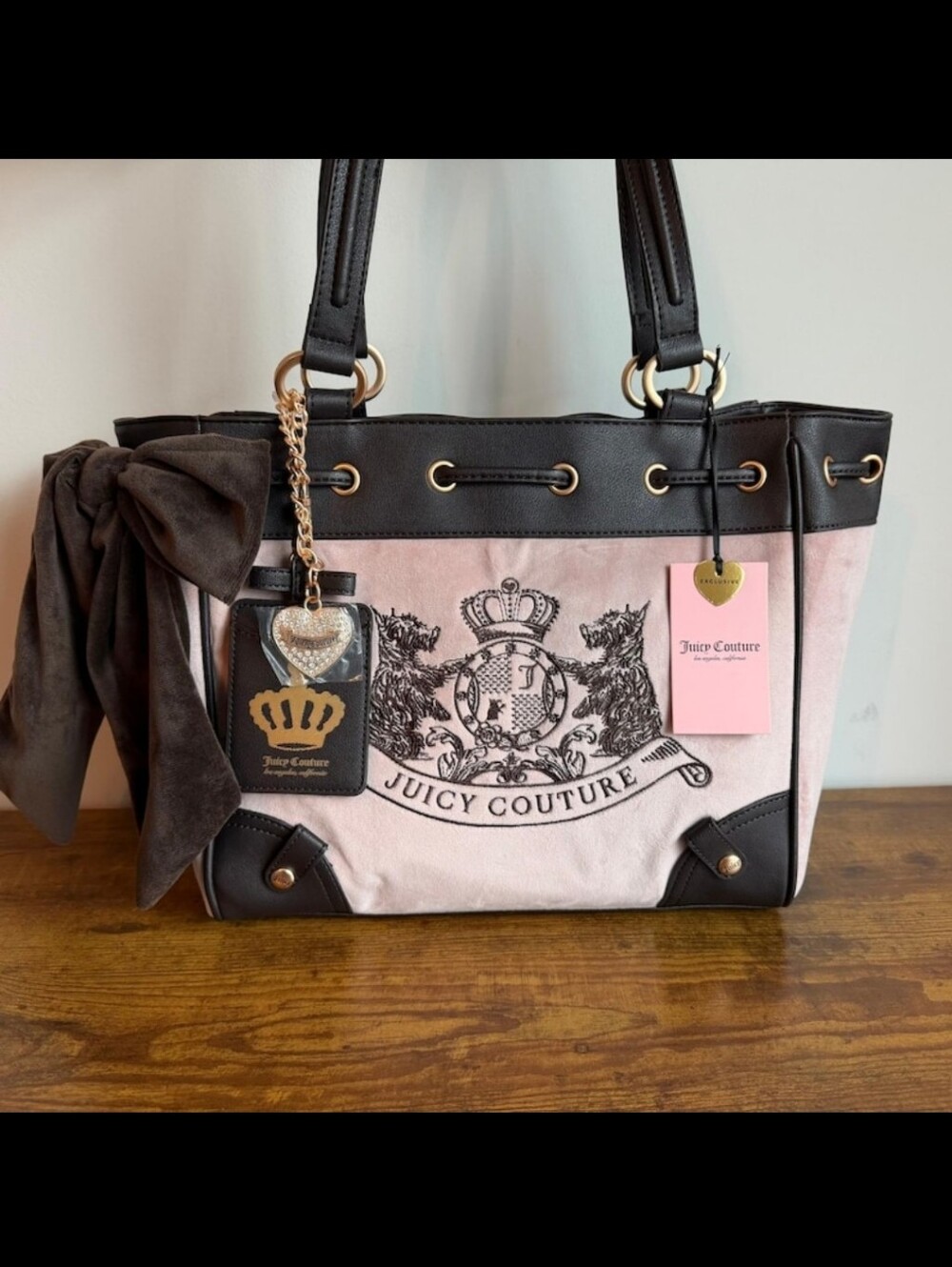 Juicy Couture Pink and Black Signature Tote Bag